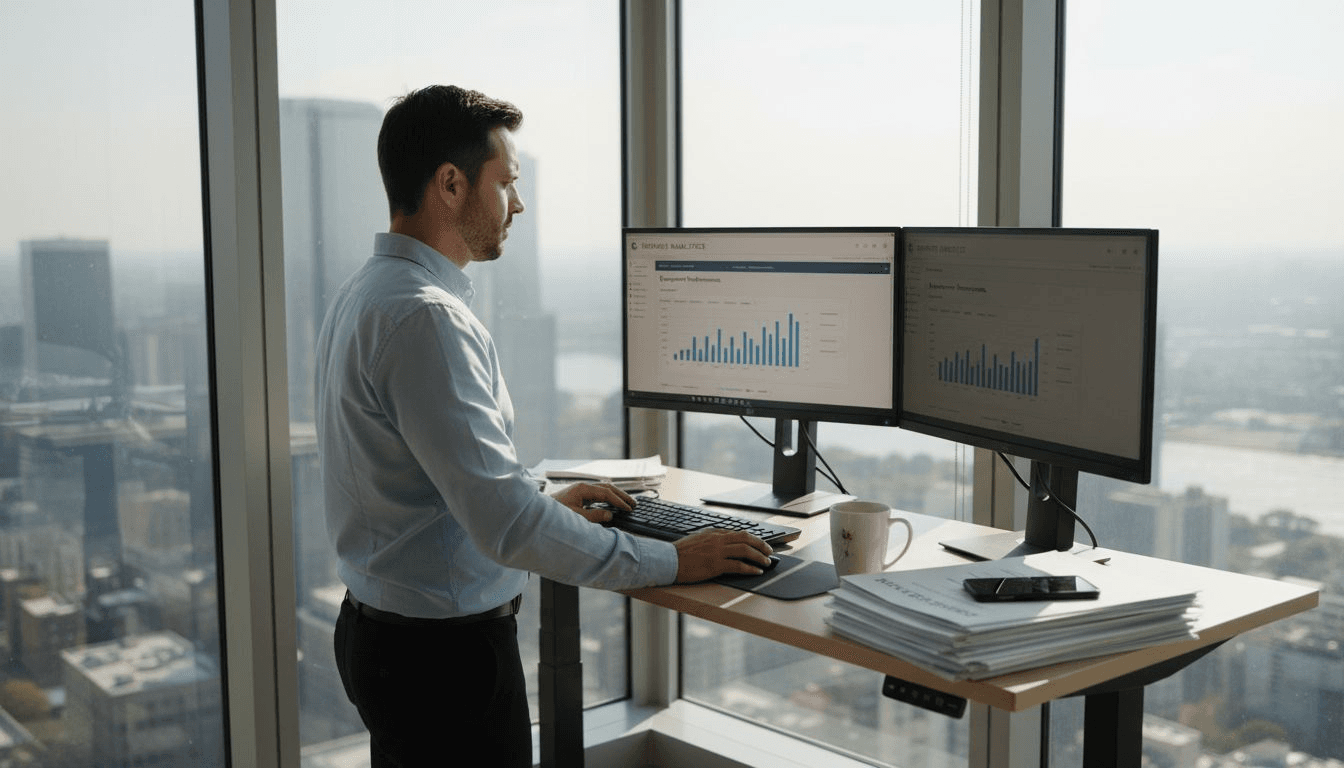 Marketing manager reviewing SEO automation analytics