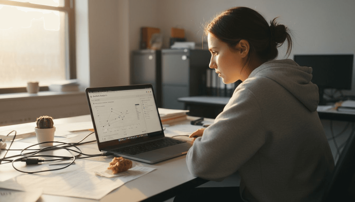 Woman using SEO automation tools at desk