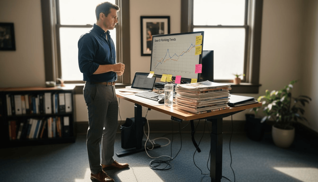Manager reviewing search ranking analytics