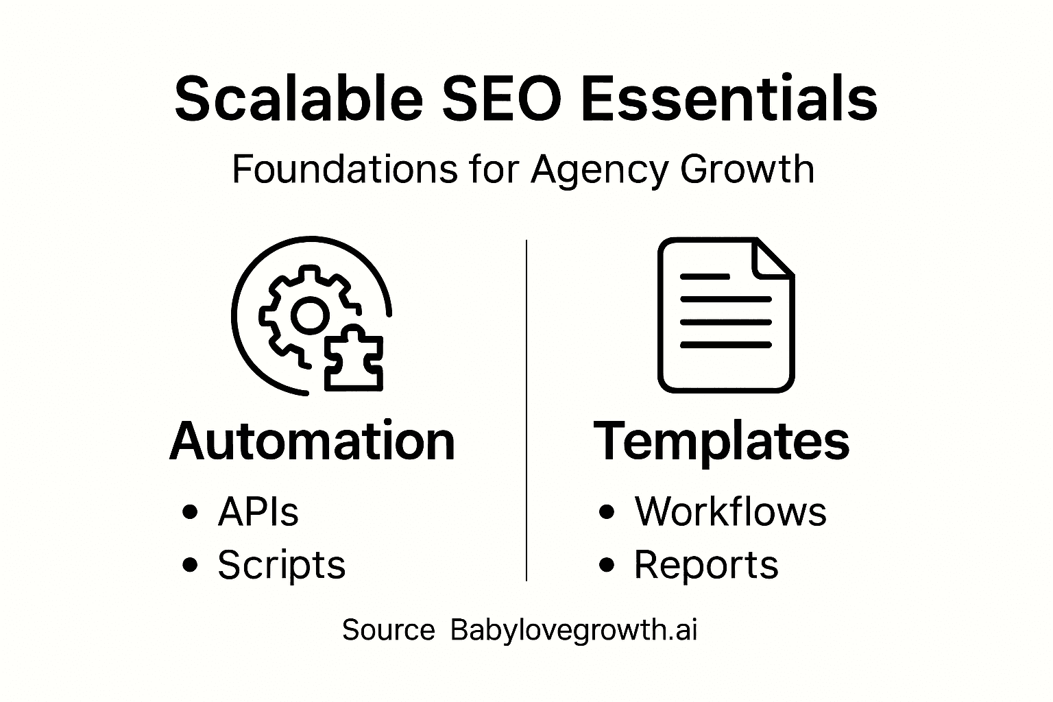 Infographic summarizing scalable SEO foundational elements