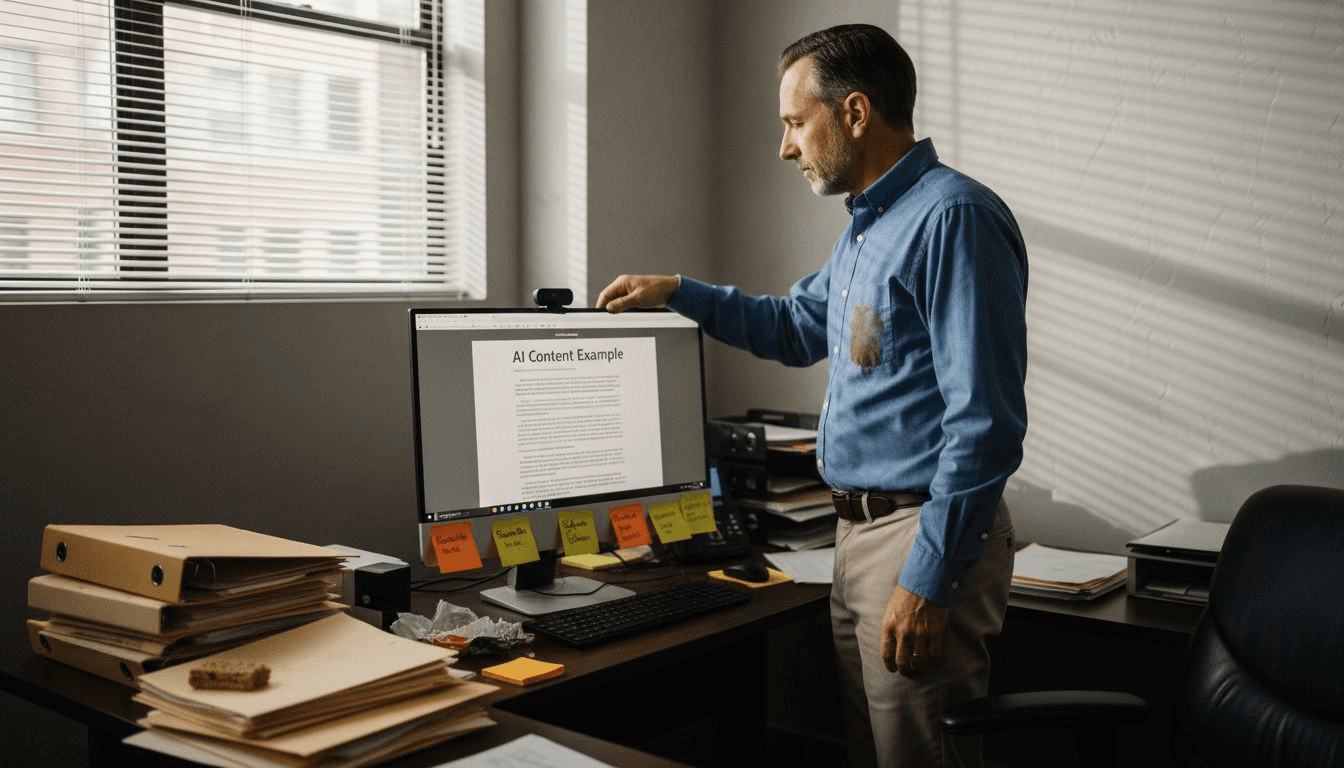 Strategist reviewing AI-generated content draft