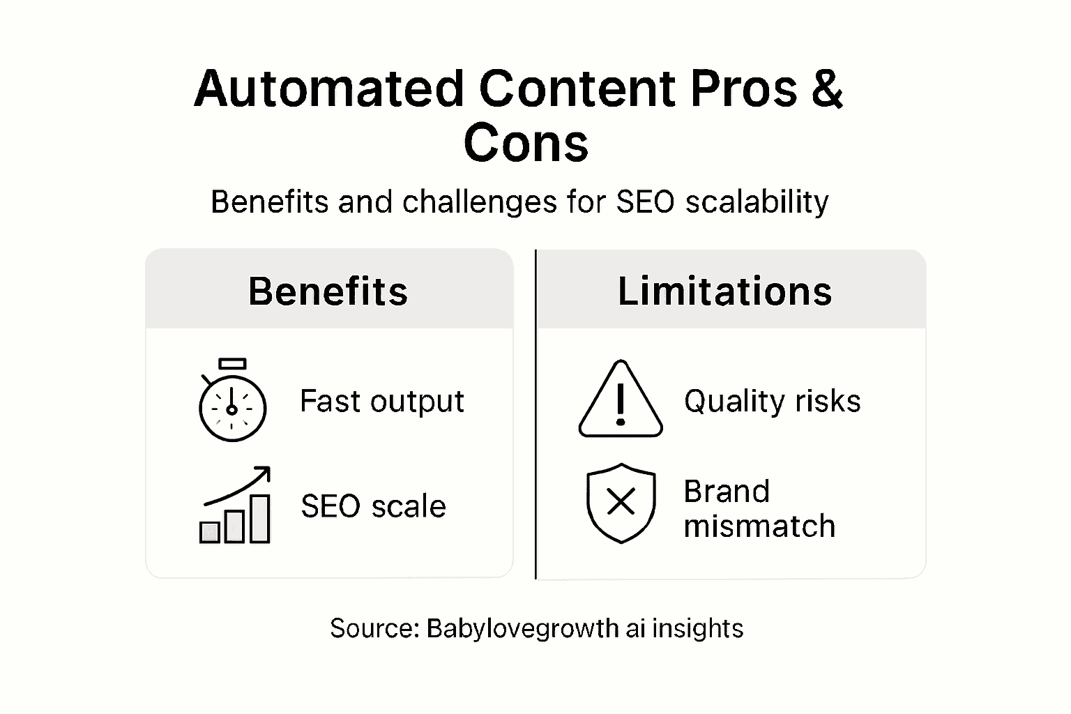 Infographic showing pros and cons of content automation