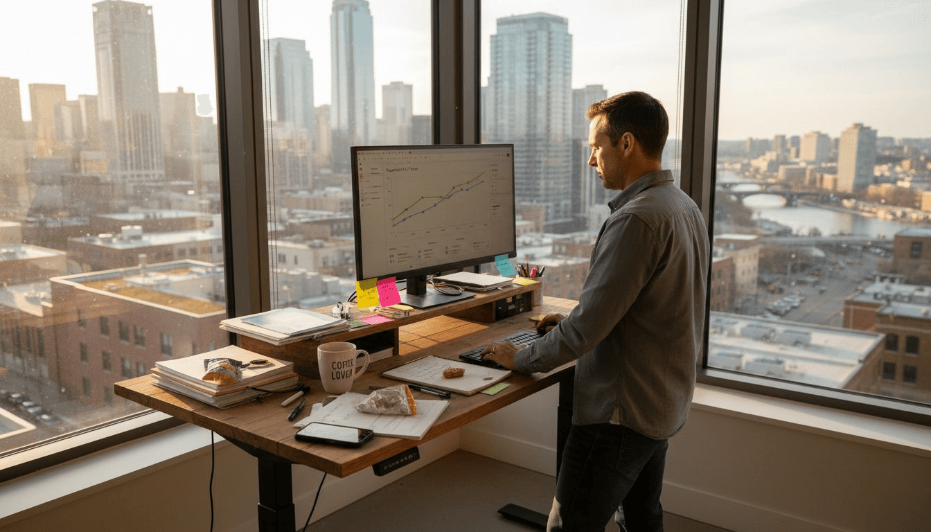 Marketer reviewing AI keyword analytics graph