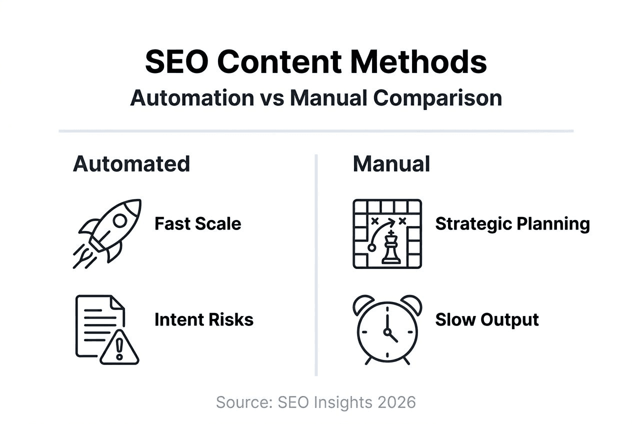 Infographic comparing automation and manual SEO