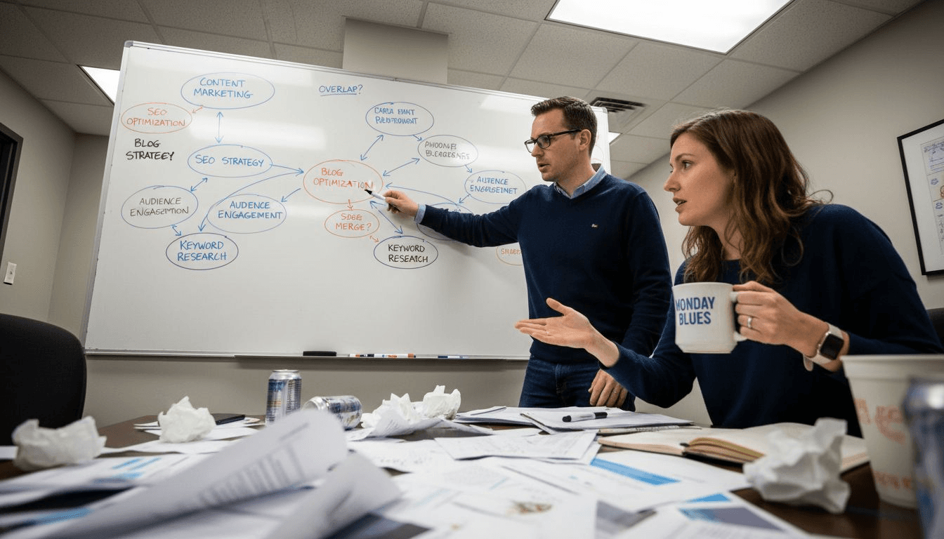 Two strategists debating content overlap