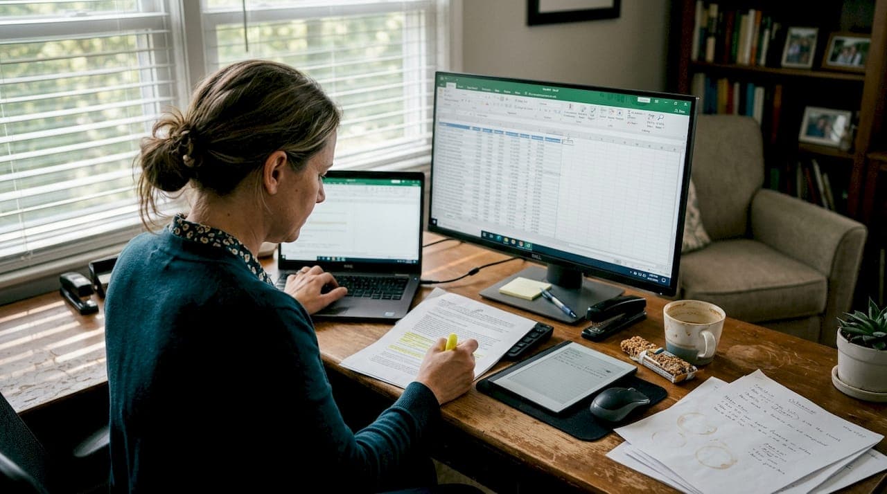 Content editor updating spreadsheet on organic growth