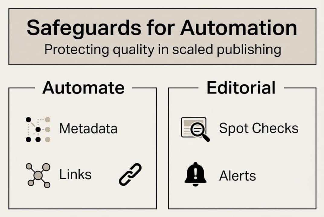 Infographic showing automation safeguards and editorial checks