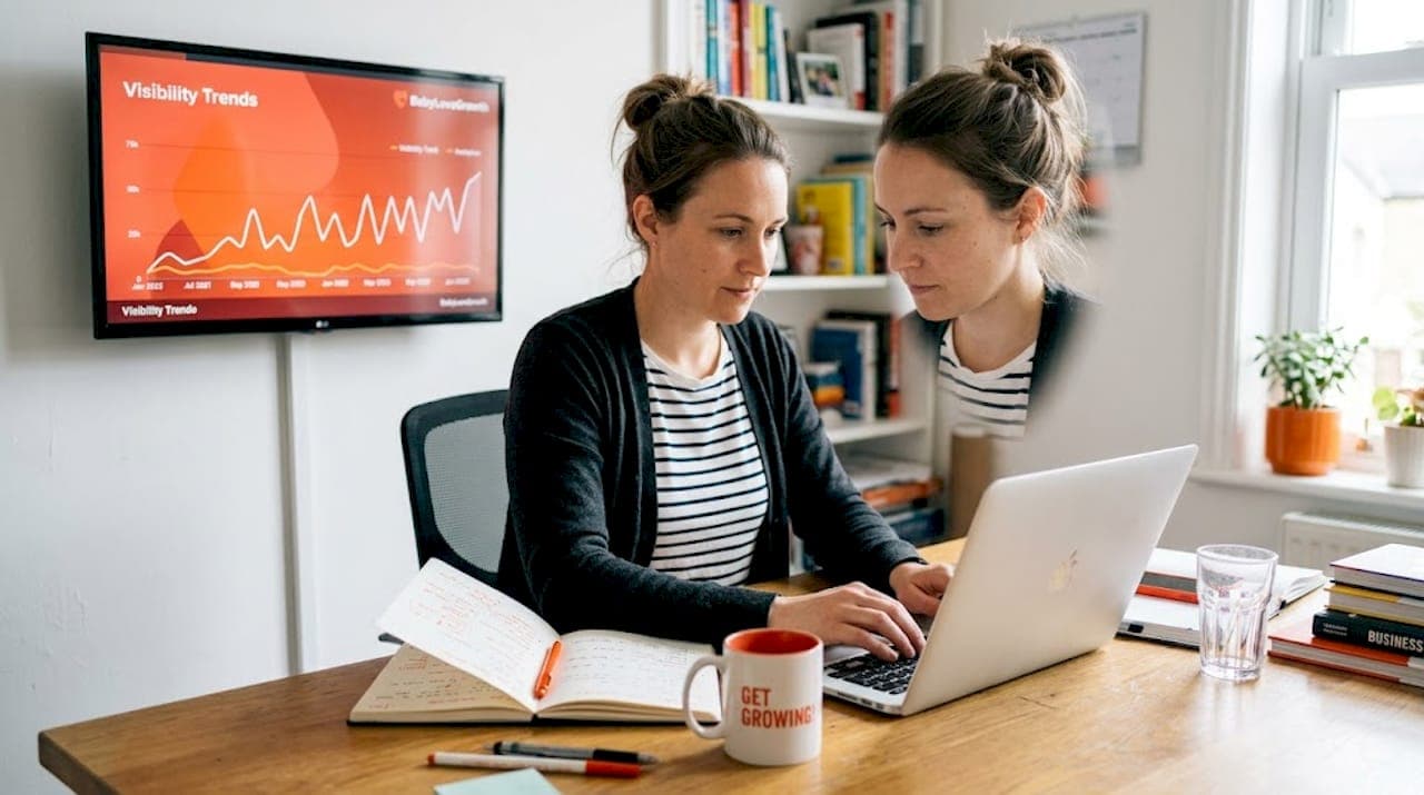 Marketer working on scalable content strategy in office