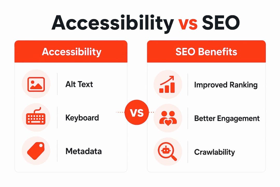 Infographic comparing accessibility features with SEO benefits