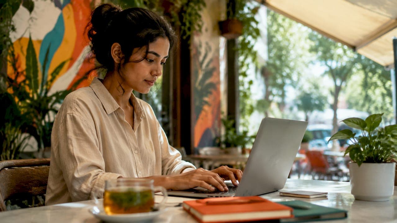 Hands typing on laptop for content optimization