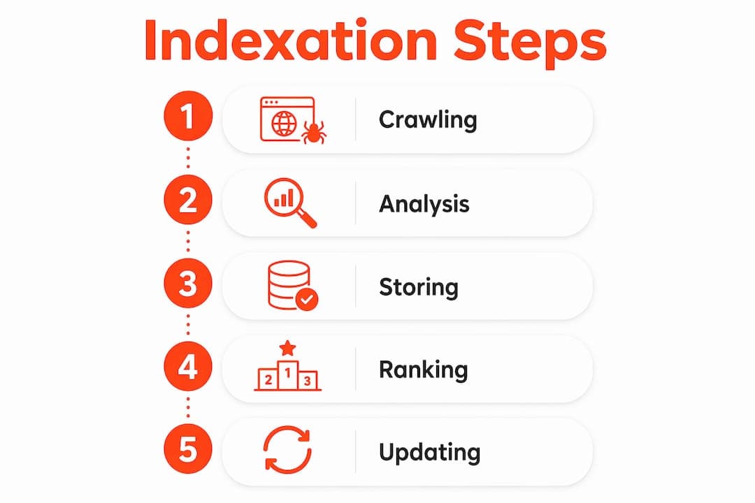 Infographic illustrating search engine indexation steps
