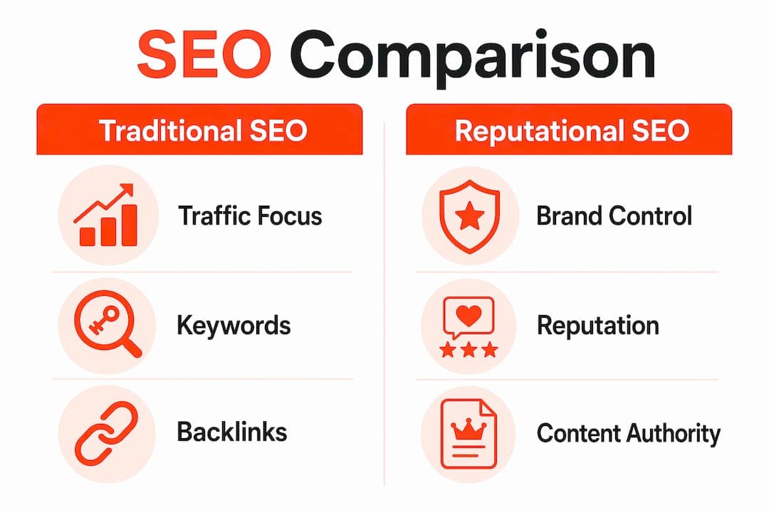Infographic comparing traditional SEO and reputational SEO