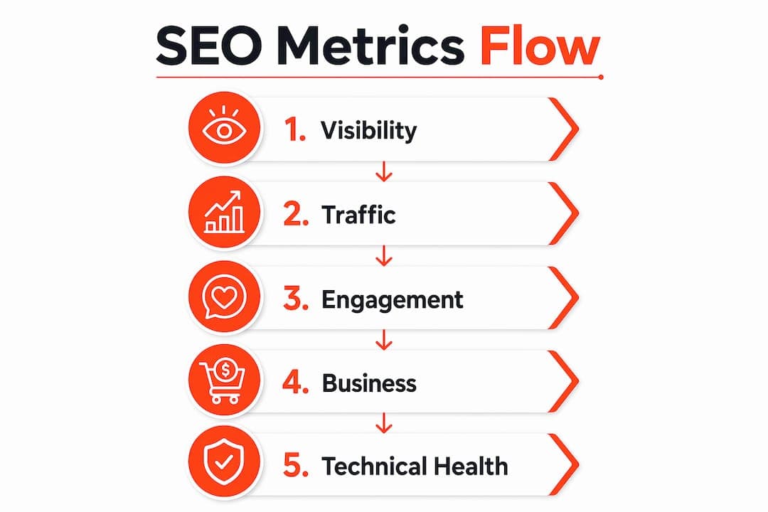 Infographic outlining SEO performance metric categories