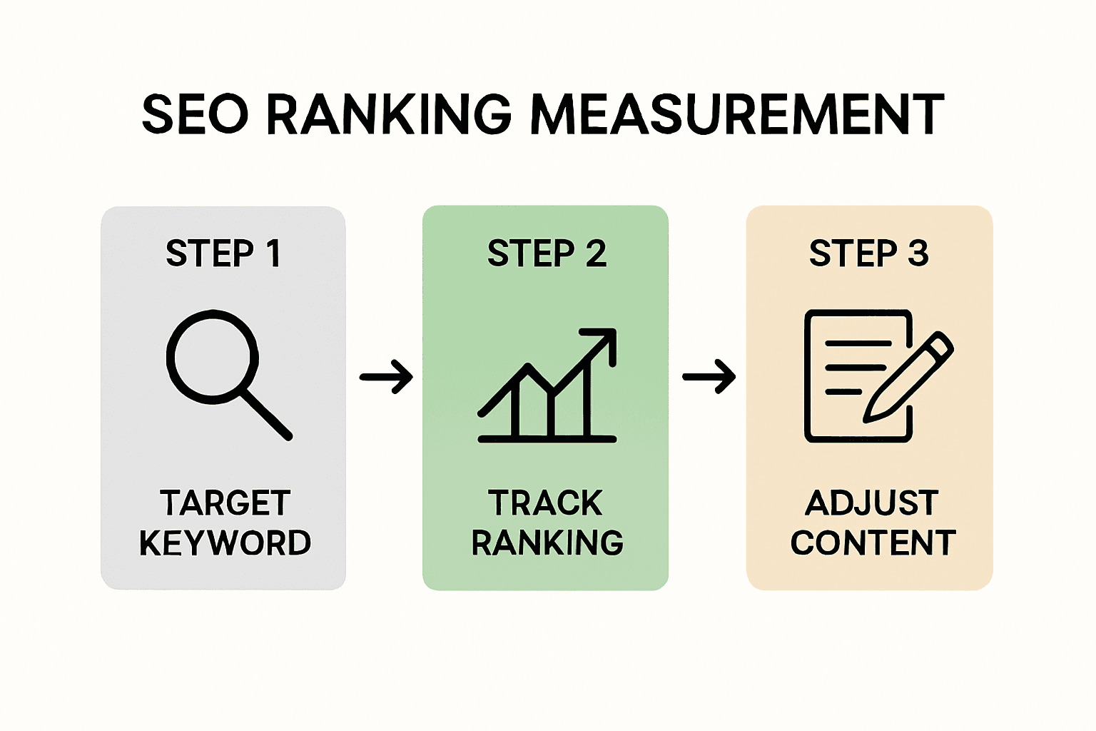 Infographic showing 3-step keyword ranking workflow
