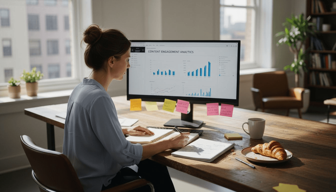 SaaS content manager reviews analytics dashboard