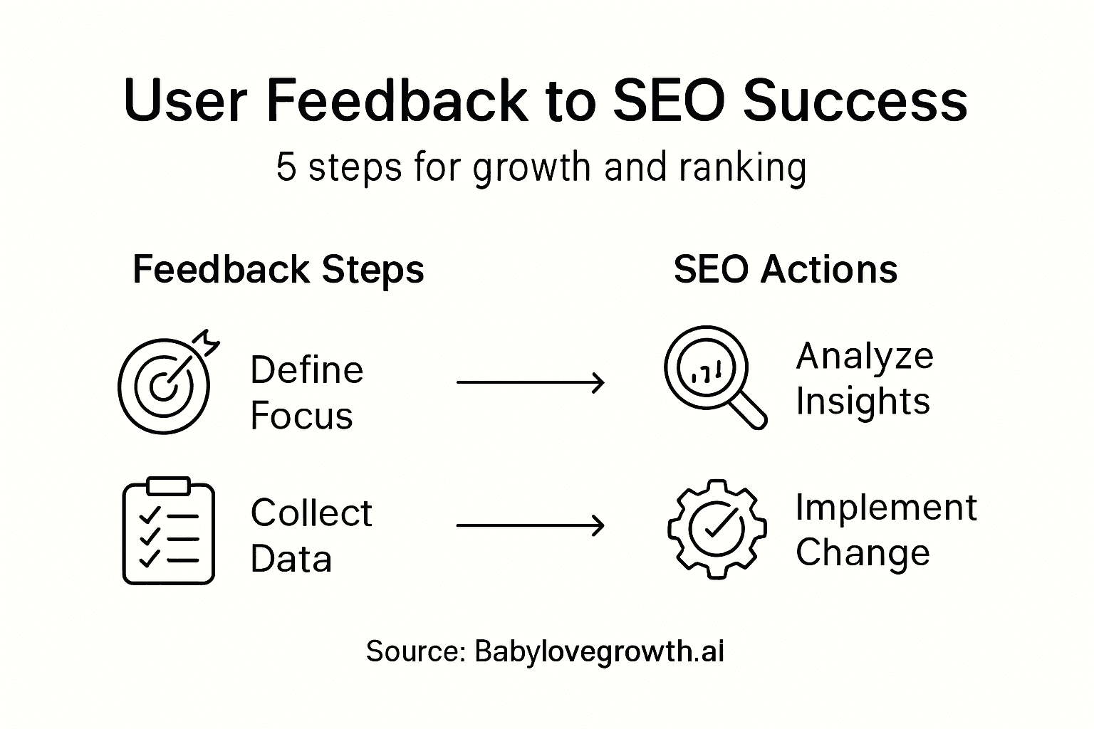 Infographic summarizing five user feedback SEO steps