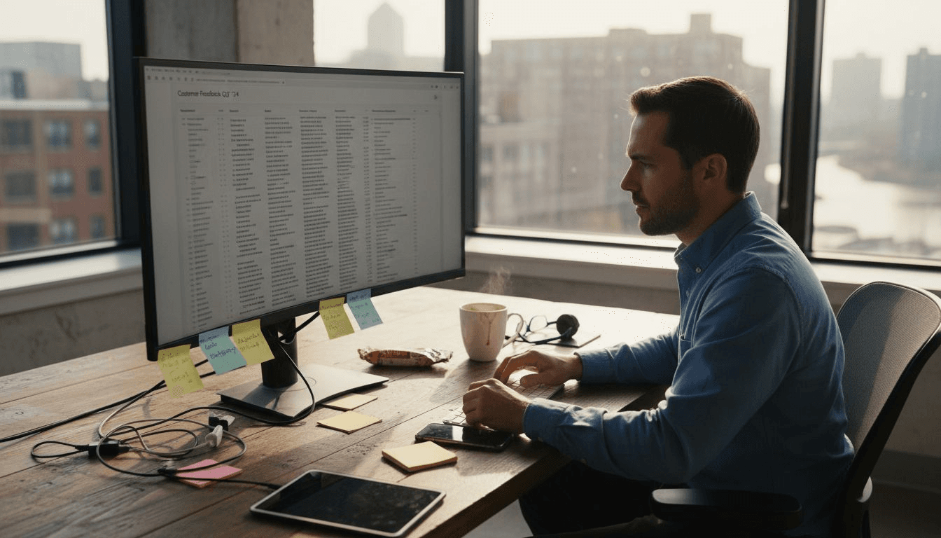 SEO expert reading user feedback at desk