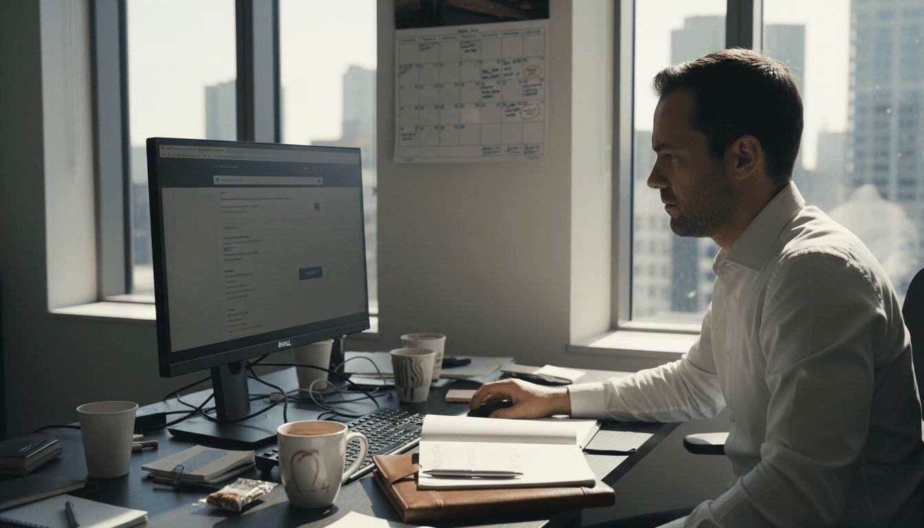 Entrepreneur working on website in office