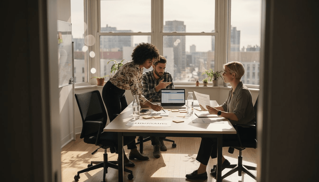 Team planning effective survey in conference room