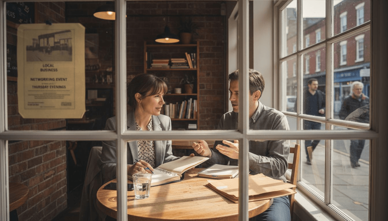 Marketers collaborating in casual café meeting