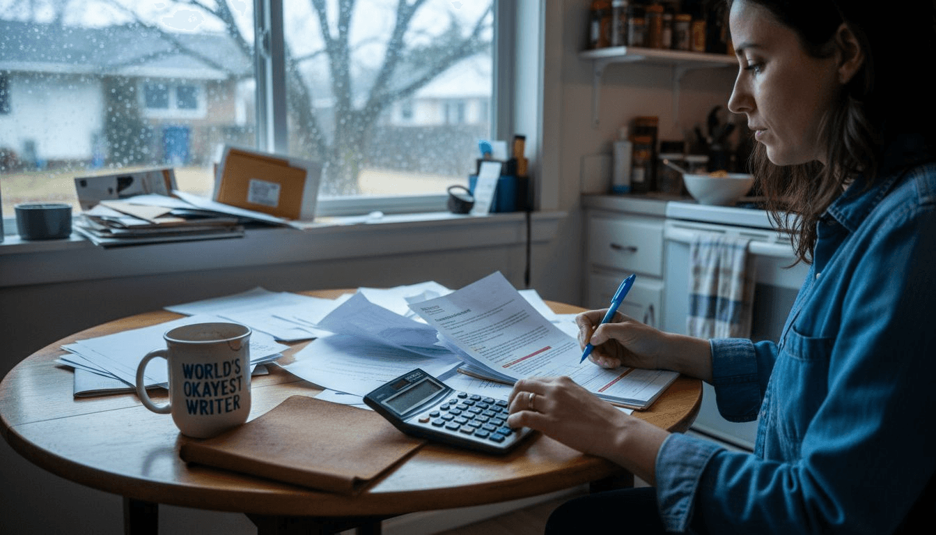 Writer calculating keyword density at kitchen table