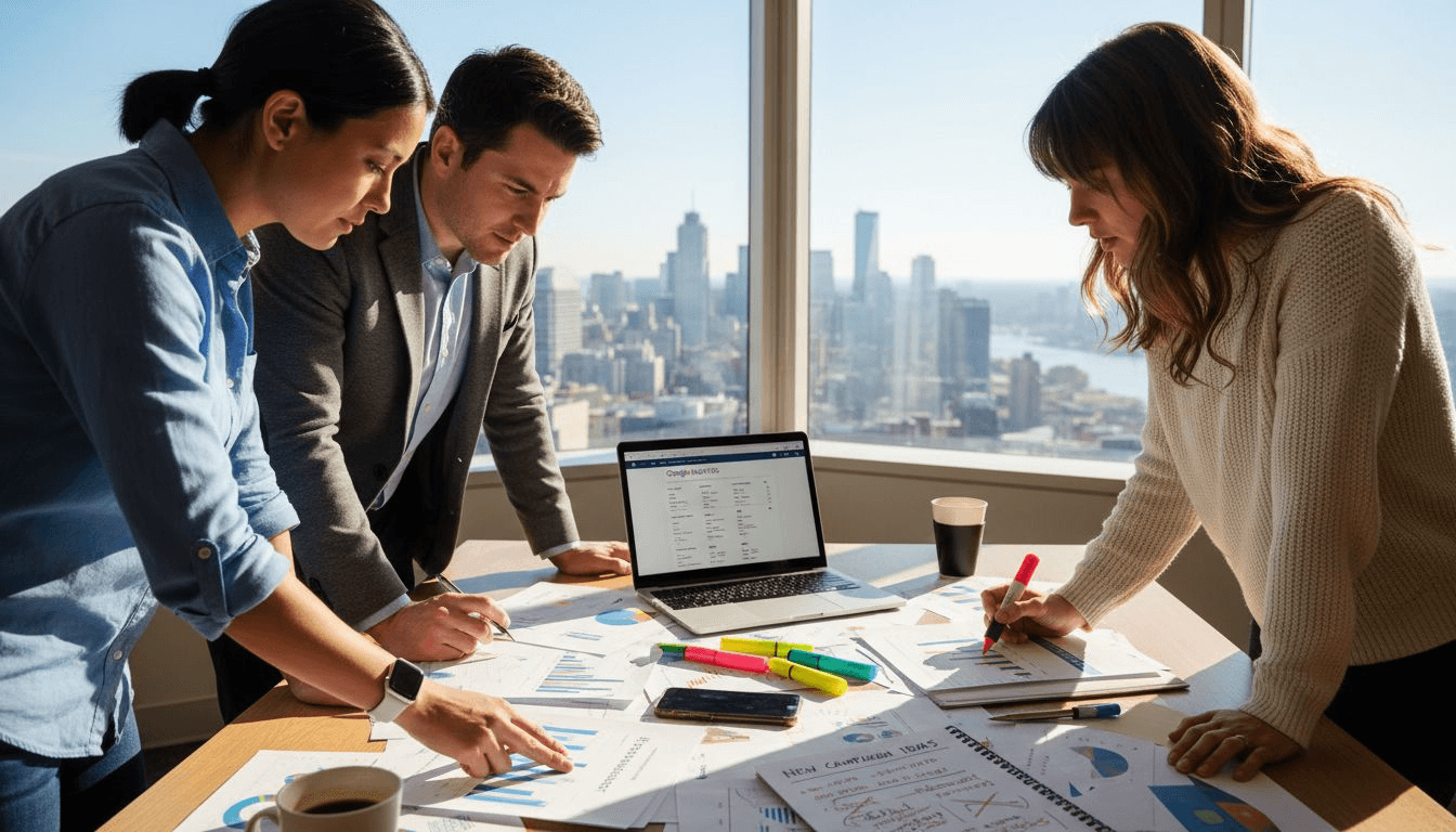 Marketing team in office planning lead generation