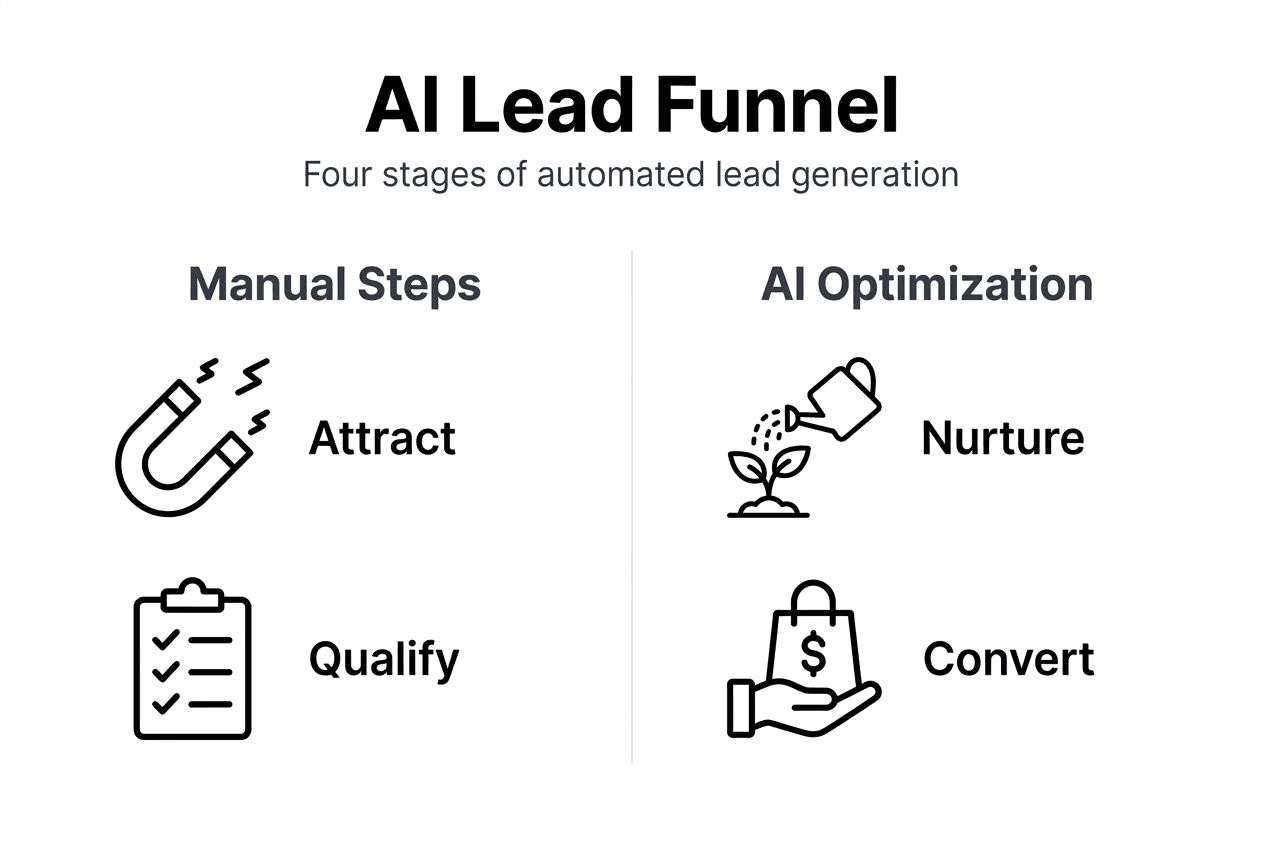 Infographic showing AI lead generation funnel