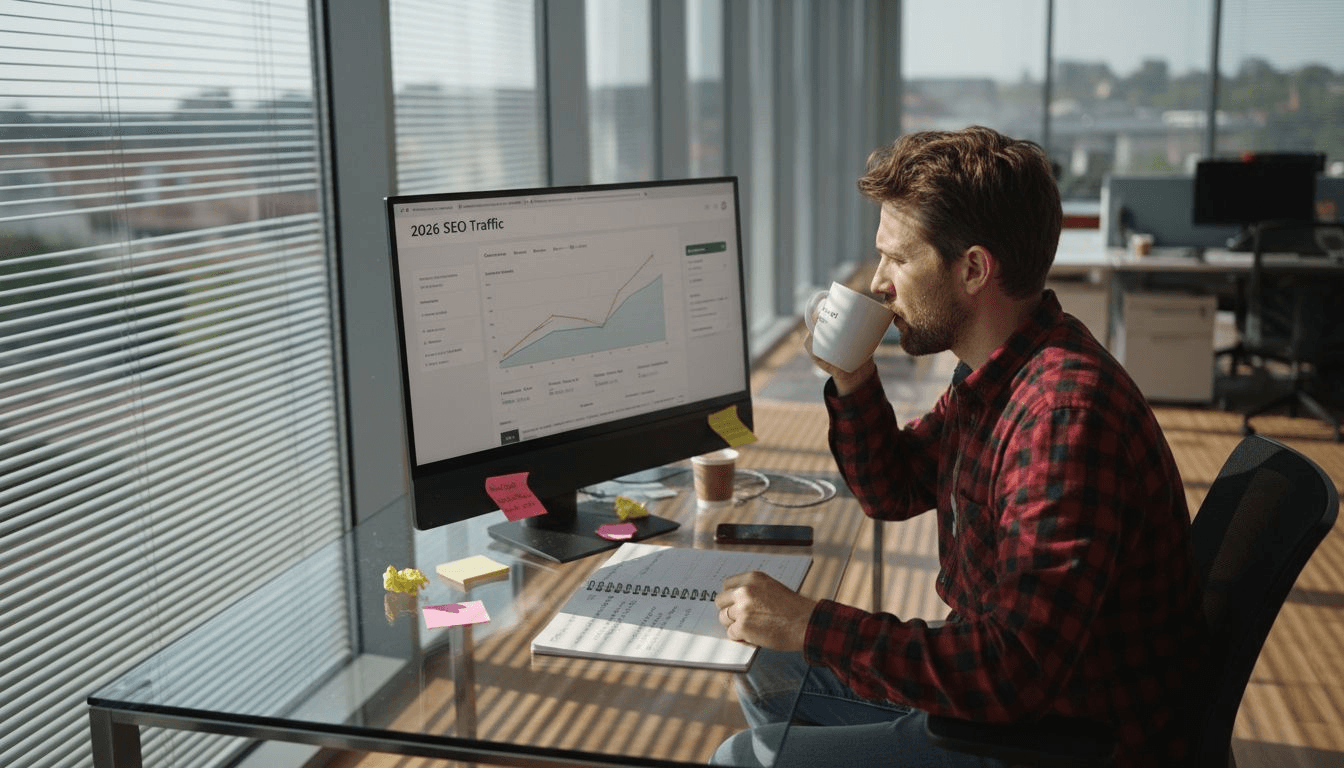 Man viewing website traffic analytics report