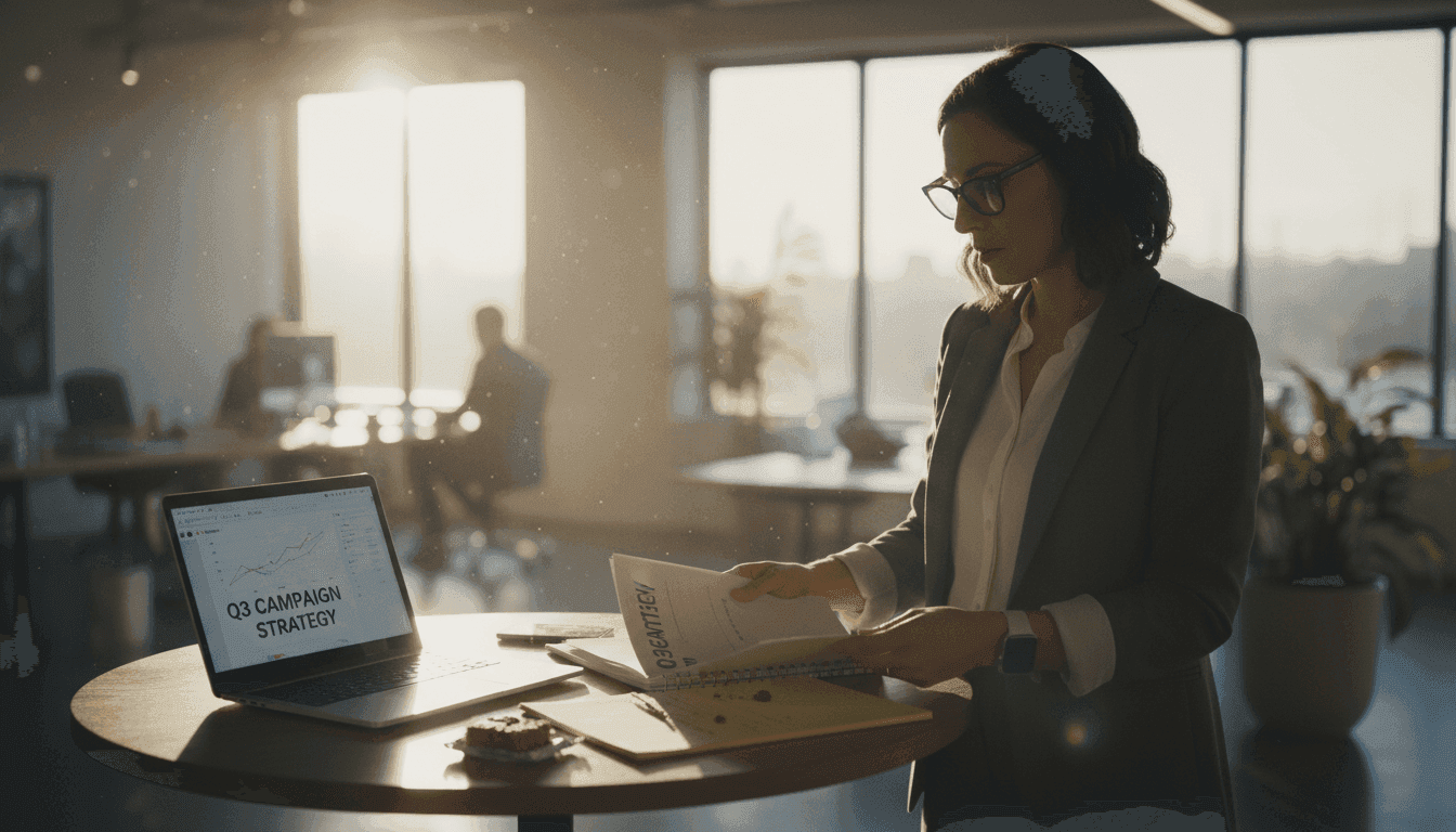 Marketer reviewing presentation for brand recall