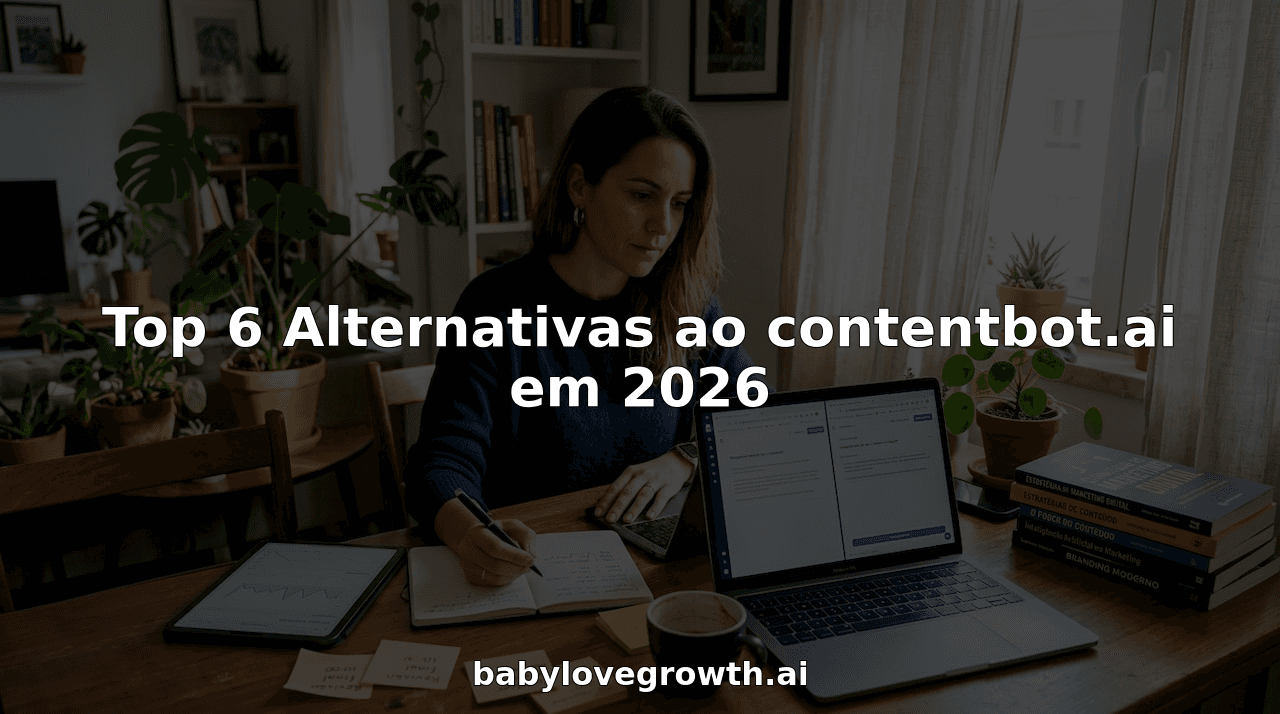 Profissional de marketing a comparar ferramentas de criação de conteúdos com inteligência artificial no seu espaço de trabalho em casa