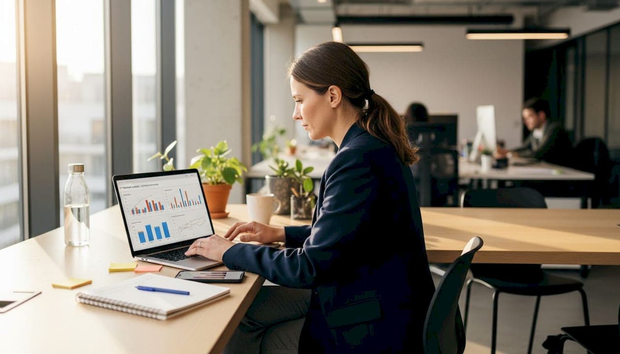 Manager reviewing visuals in business workspace