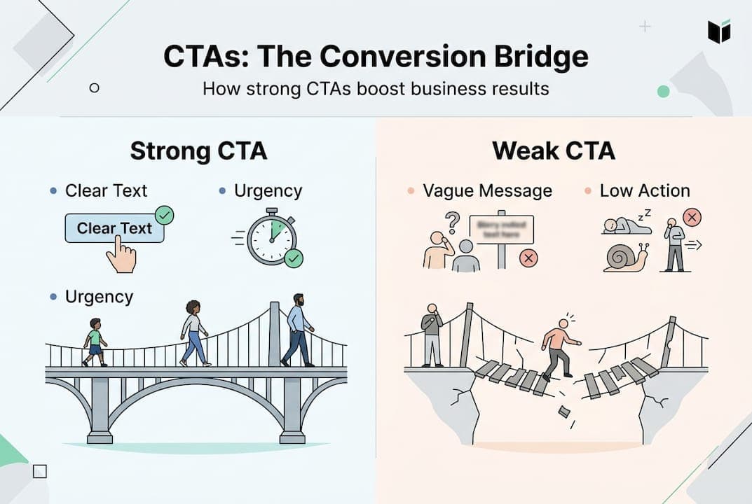Infographic comparing strong and weak CTAs