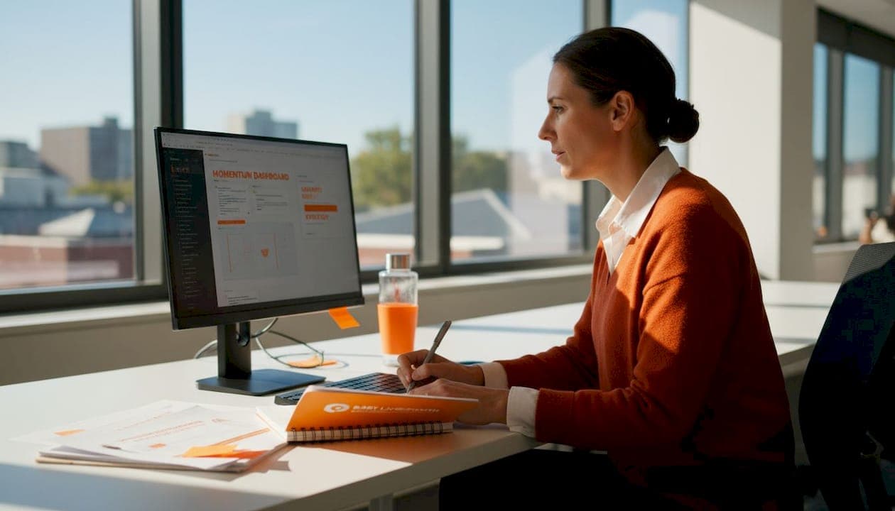 Content strategist reviewing feedback in workspace