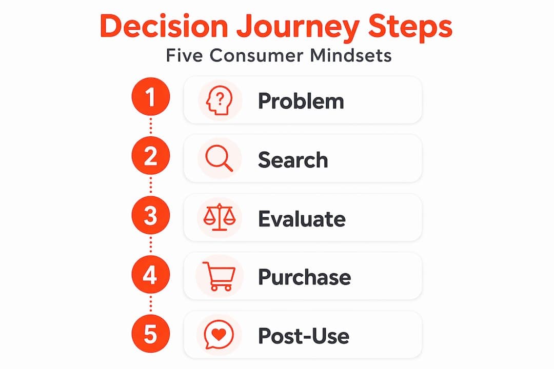 Infographic showing five-step consumer journey