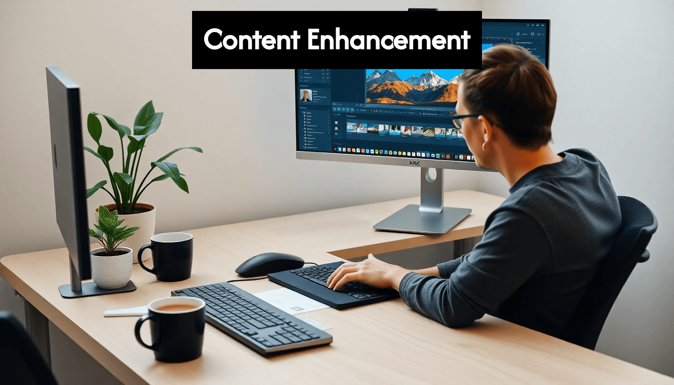 Professional updating content at computer workspace